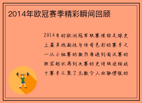 2014年欧冠赛季精彩瞬间回顾