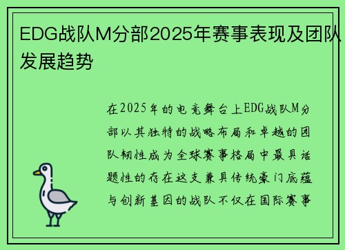 EDG战队M分部2025年赛事表现及团队发展趋势