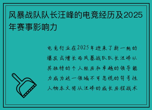 风暴战队队长汪峰的电竞经历及2025年赛事影响力
